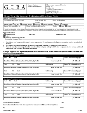 Group Term Life Insurance Beneficiary Designation Form