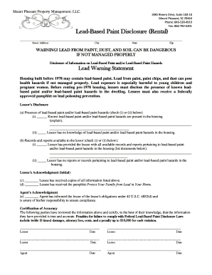 Lead-Based Paint Disclosure Rental Form