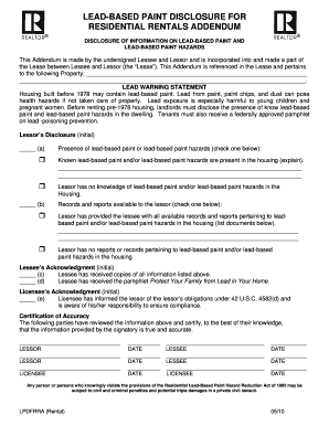 Lead-Based Paint Disclosure for Residential Rentals Addendum