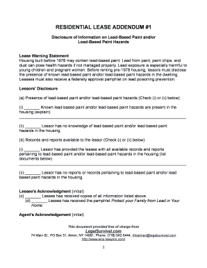 Residential Lease Addendum Lead-Based Paint Disclosure