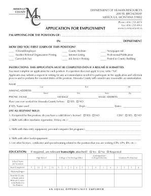 Missoula County Employment Application