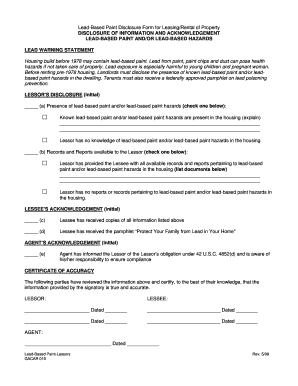 Lead-Based Paint Disclosure Form for Leasing/Rental of Property