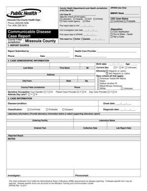 Montana Communicable Disease Report Form