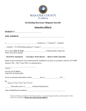 Florida Re-Roofing Hurricane Mitigation Retrofit Inspection Affidavit