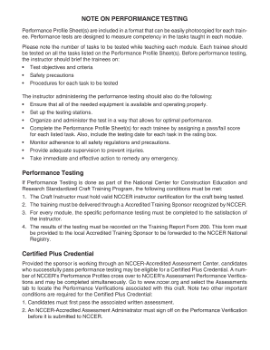 NCCER Performance Profile Sheet