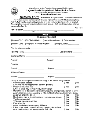 San Francisco Laguna Honda Hospital Admission Referral Form
