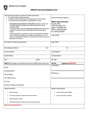Weber State University Transcript Request Form