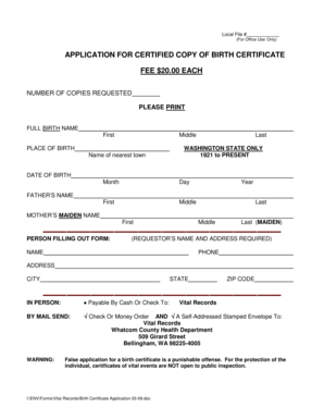 Washington Birth Certificate Application