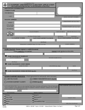 US Passport Amendment/Validation Application