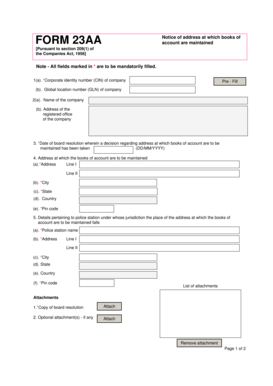 Form 23AA Notice of Address for Books of Account