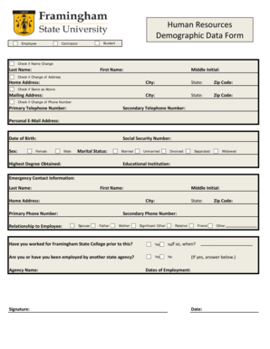 Human Resources Demographic Data Form
