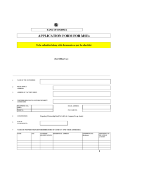 Bank of Baroda MSEs Application Form