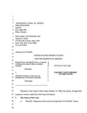 WEM Sample Joint Report to the Court in food stamp timeliness suit in US District Court - azlawhelp