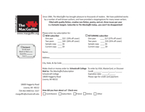 The MacGuffin Magazine Subscription Form
