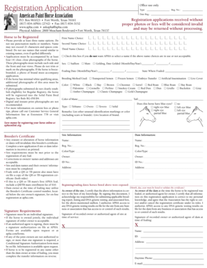 American Paint Horse Association Registration Application