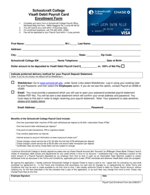 Schoolcraft College Visa Debit Payroll Card Enrollment Form