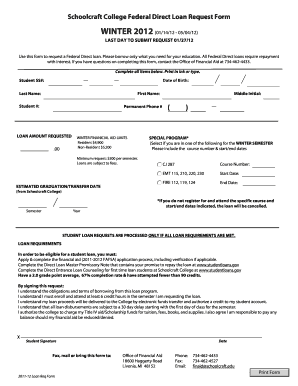 Schoolcraft College Federal Direct Loan Request Form