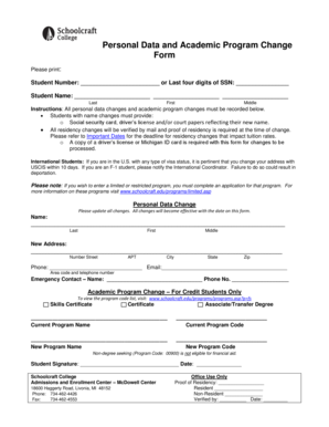 Personal Data and Academic Program Change Form