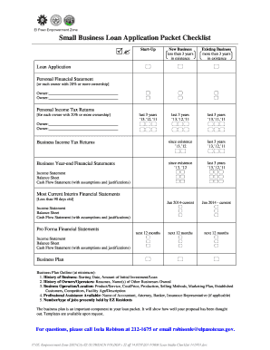 Small Business Loan Application Packet Checklist
