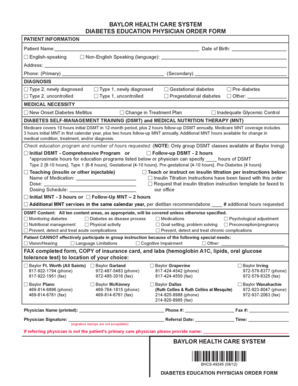 Diabetes Education Physician Order Form