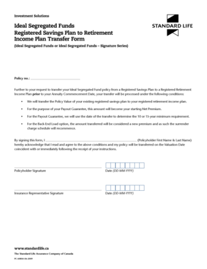 Ideal Segregated Funds Income Plan Transfer Form