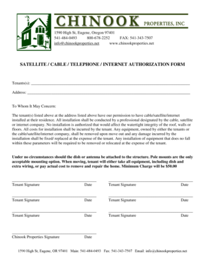 Satellite Cable Telephone Internet Authorization Form