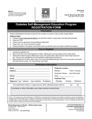 Florida Diabetes Self-Management Education Registration Form