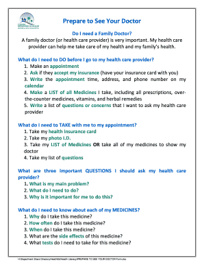 Prepare to See Your Doctor Form
