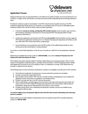 Delaware Physicians Care Practitioner Application