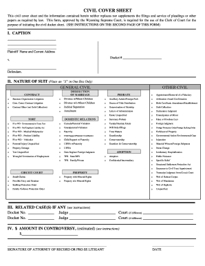 Wyoming Civil Cover Sheet