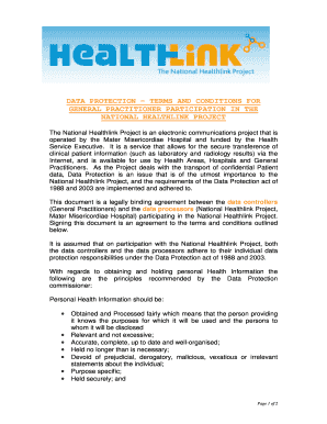 Data Protection Agreement for General Practitioner Participation in the National Healthlink Project