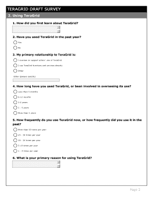TeraGrid User Survey Form