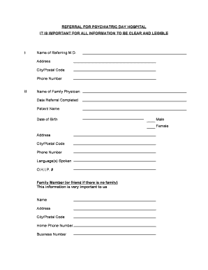 Referral for Psychiatric Day Hospital