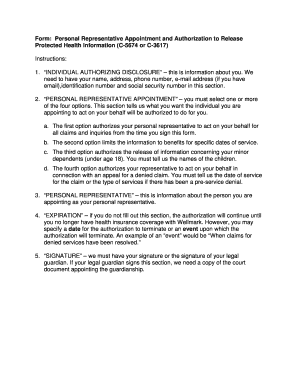 Personal Representative Appointment and Authorization to Release Protected Health Information