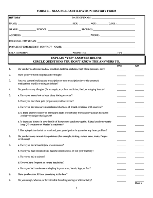 NIAA Pre-Participation History Form