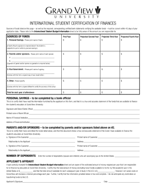 International Student Certification of Finances