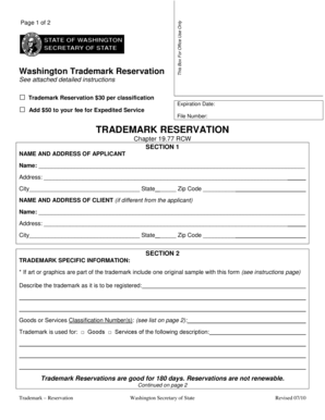 Washington Trademark Reservation Form
