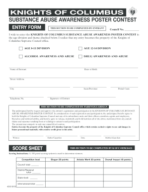 Knights of Columbus Substance Abuse Awareness Poster Contest Entry Form