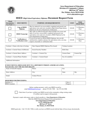 Iowa HSED Document Request Form