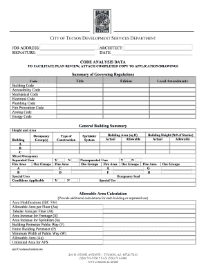 City of Tucson Code Analysis Data Form