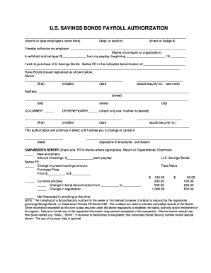 US Savings Bonds Payroll Authorization Form