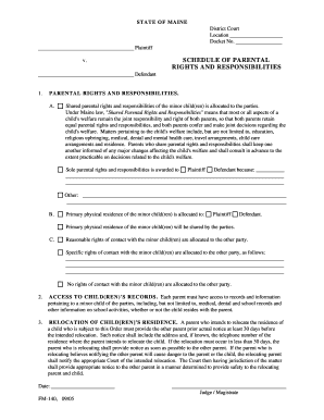 Maine Schedule of Parental Rights and Responsibilities