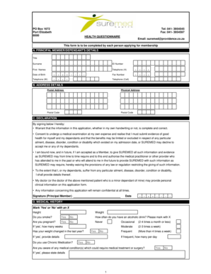 Health Questionnaire Application Form