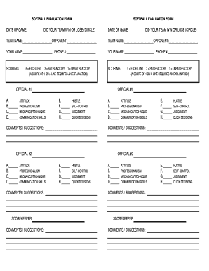 Softball Evaluation Form