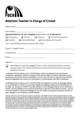 New Zealand Cricket Permission Form