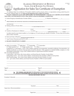 Alabama Sales Tax Certificate of Exemption Application