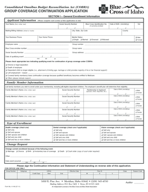 COBRA Group Coverage Continuation Application