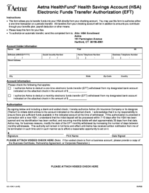 Aetna HSA Electronic Funds Transfer Authorization