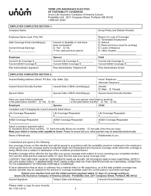 Term Life Insurance Portability Election Form