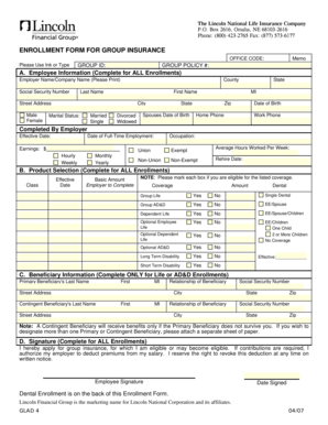 Enrollment Form for Group Insurance